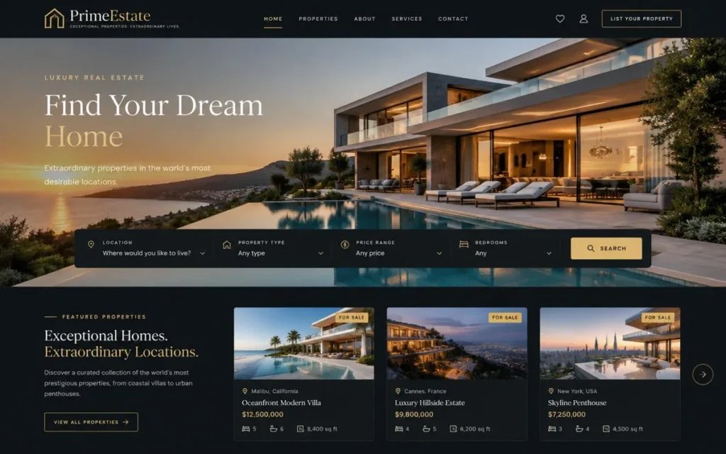 PrimeEstate Listings concept preview